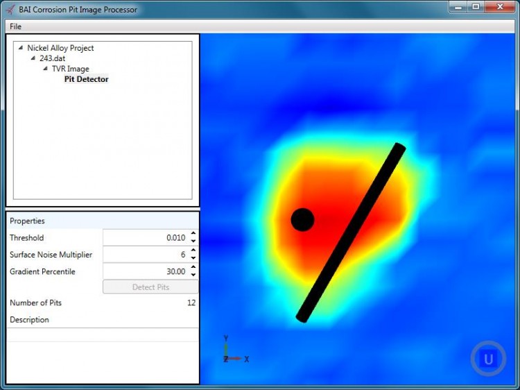 Figure 2: Surface Pit with Max Depth and Width Indicated