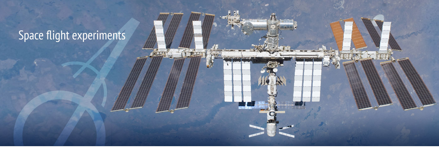 Image of a satellite in space with text Space flight experiments.