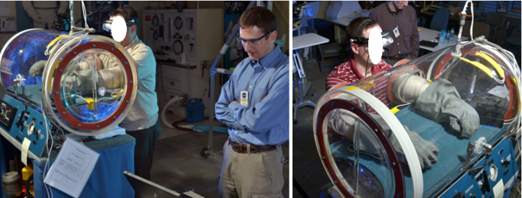 Testing of the GECO glove prototype at NASA JSC ASL.